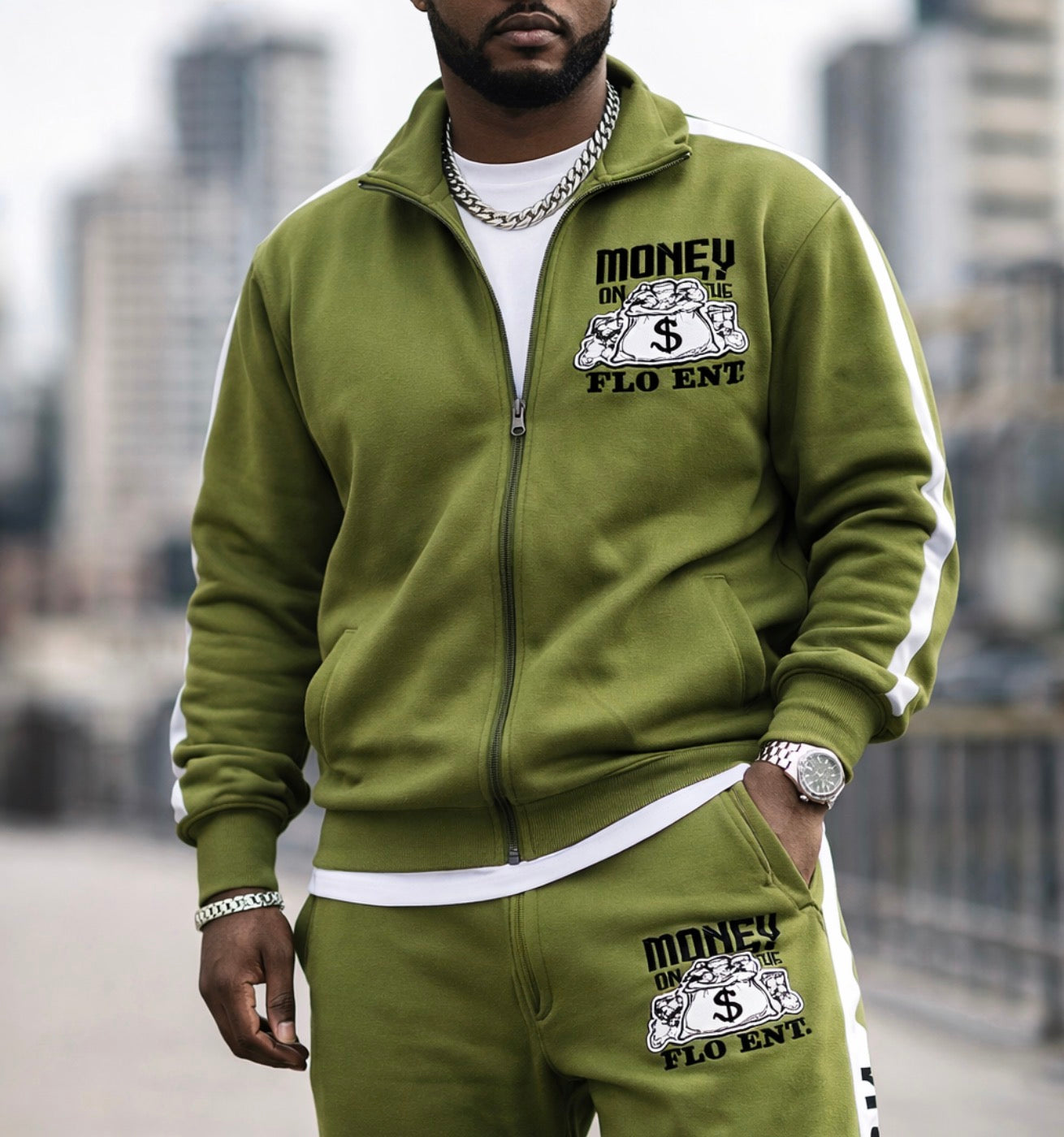 MOTF Olive Green Zip Tracksuit set